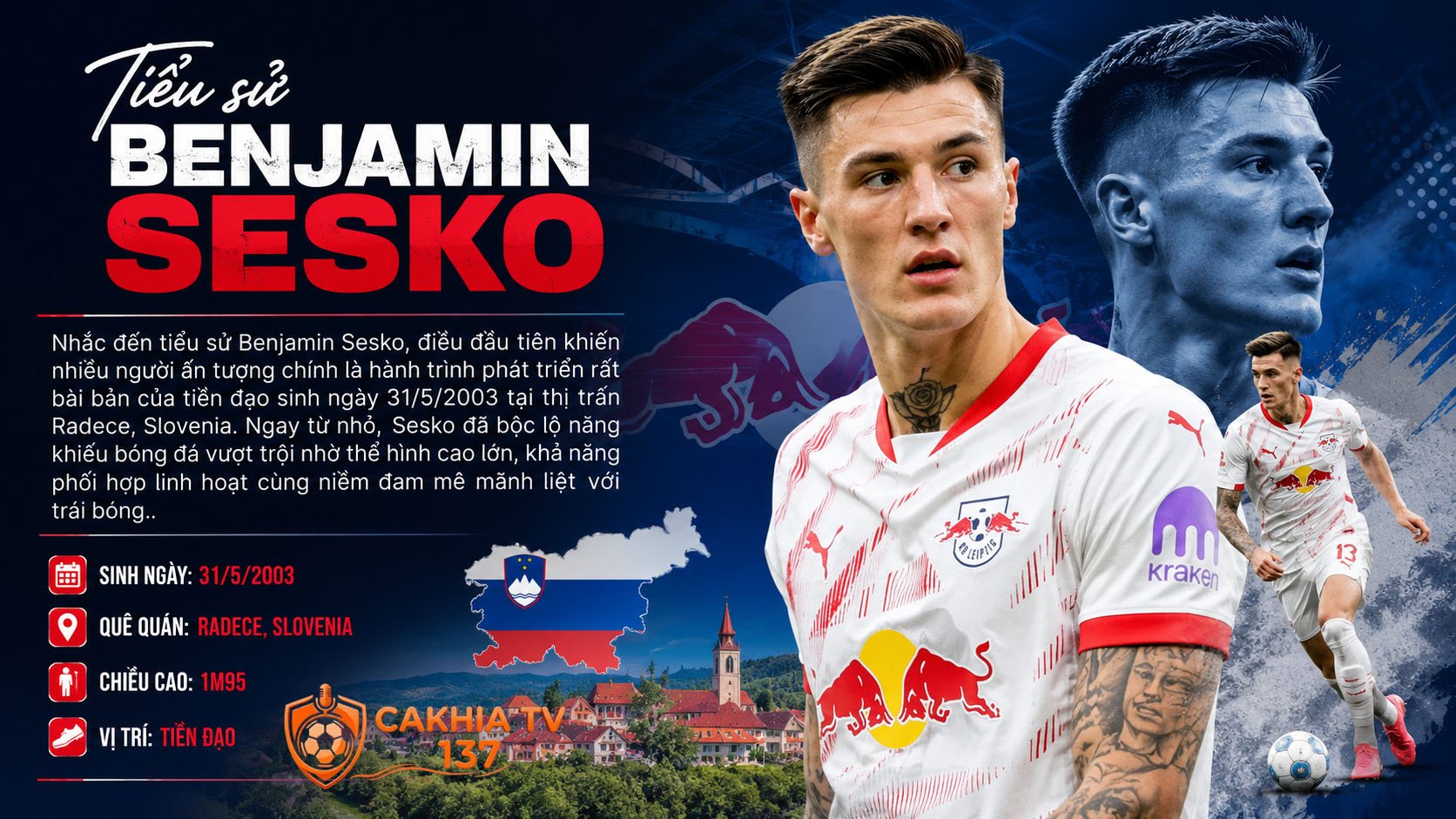 Nhắc đến tiểu sử Benjamin Sesko, điều đầu tiên khiến nhiều người ấn tượng chính là hành trình phát triển rất bài bản