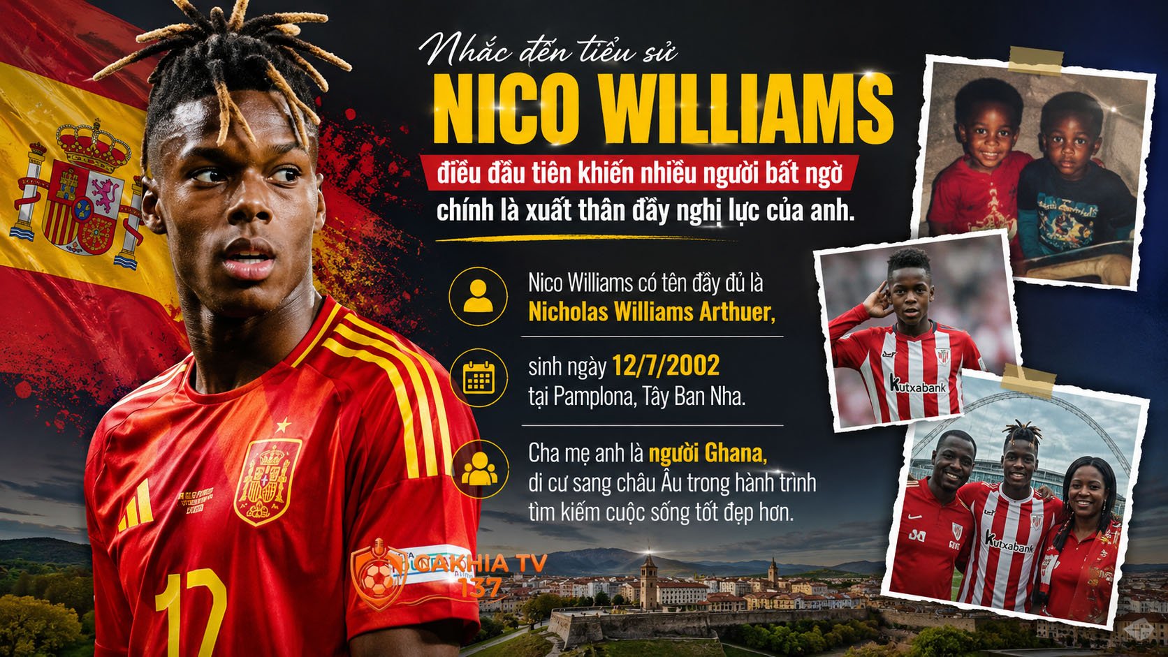 Nhắc đến tiểu sử Nico Williams, điều đầu tiên khiến nhiều người bất ngờ chính là xuất thân đầy nghị lực của anh.