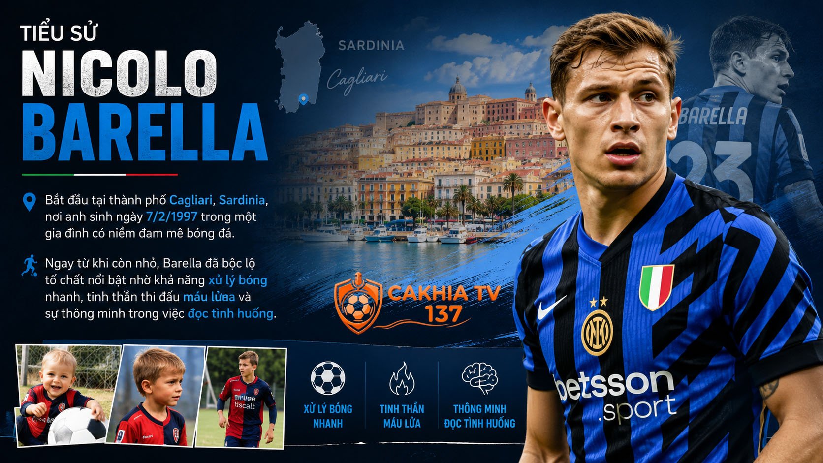 Tiểu sử Nicolo Barella bắt đầu tại thành phố Cagliari, Sardinia