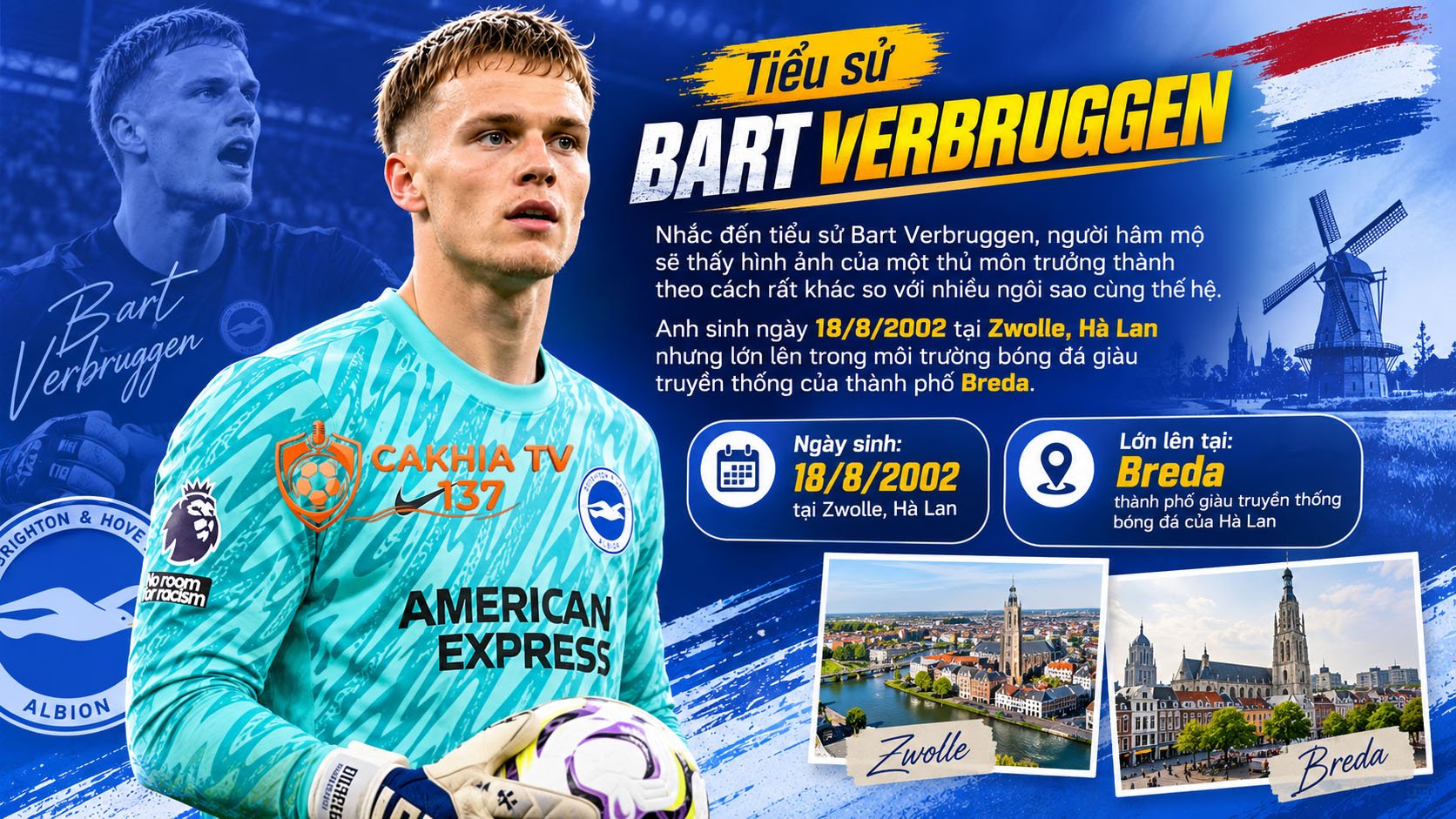 Nhắc đến tiểu sử Bart Verbruggen, người hâm mộ sẽ thấy hình ảnh của một thủ môn trưởng thành theo cách rất khác so với nhiều ngôi sao cùng thế hệ