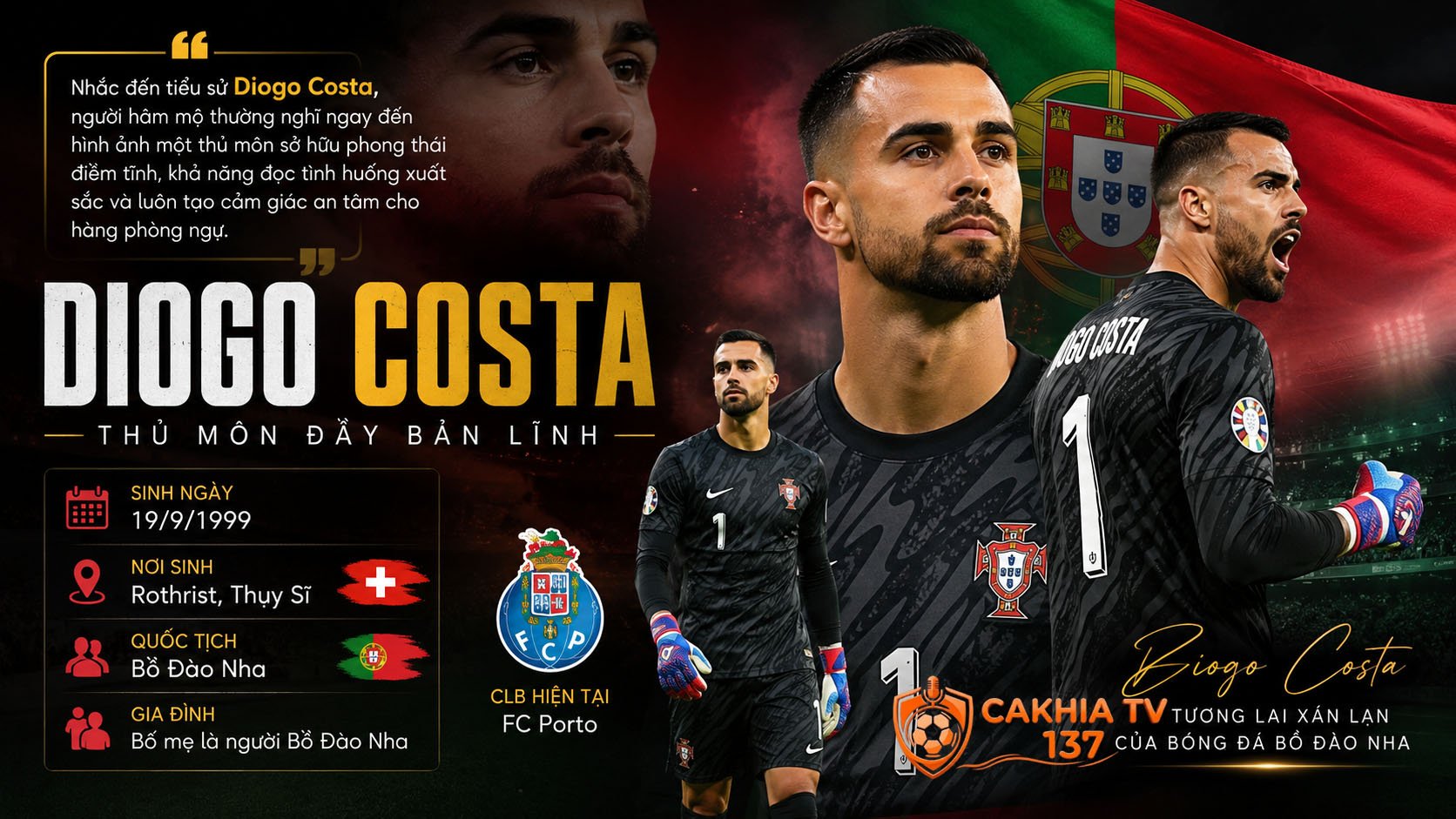 Nhắc đến tiểu sử Diogo Costa, người hâm mộ thường nghĩ ngay đến hình ảnh một thủ môn sở hữu phong thái điềm tĩnh