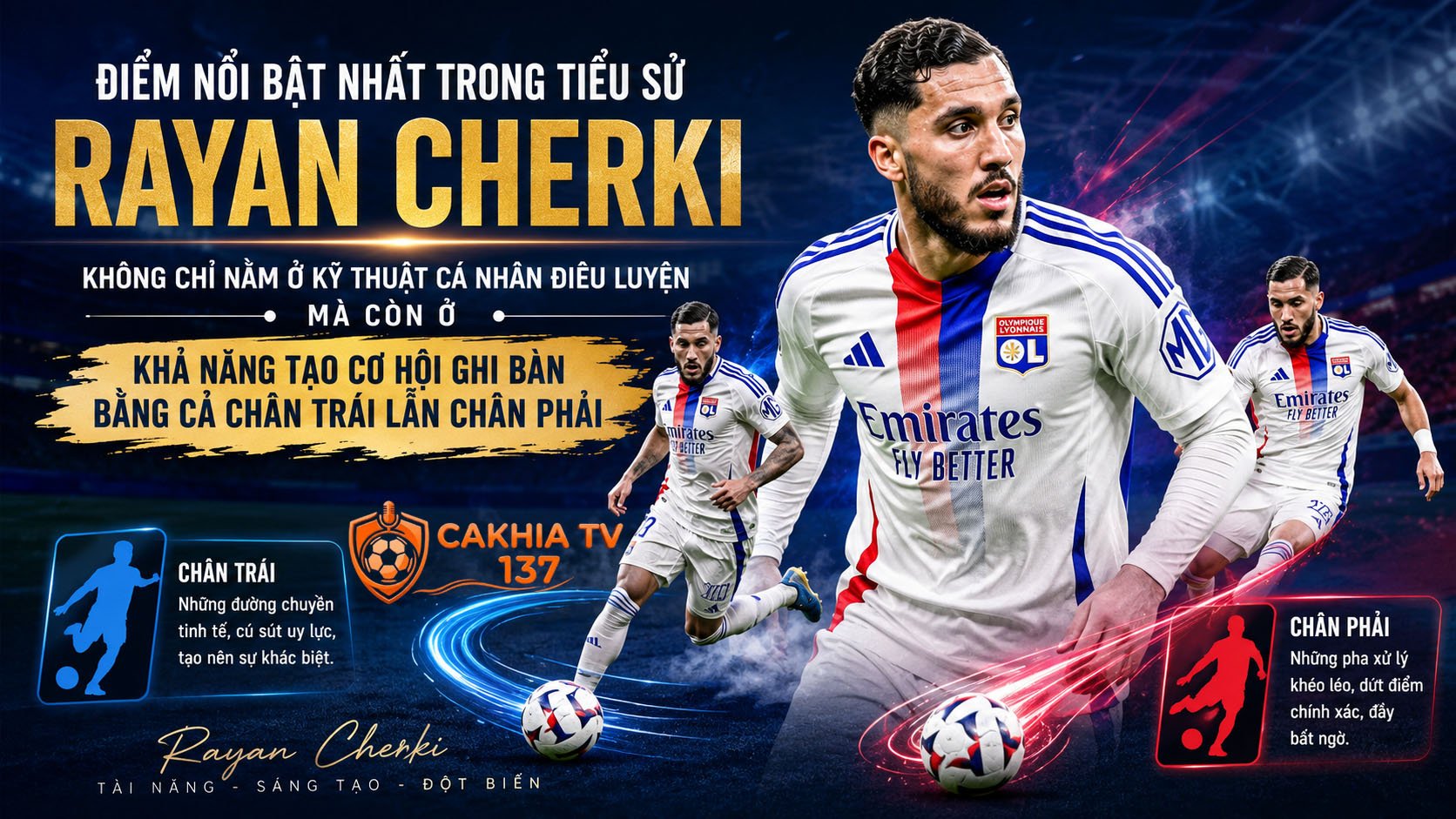 Điểm nổi bật nhất trong tiểu sử Rayan Cherki không chỉ nằm ở kỹ thuật cá nhân điêu luyện mà còn ở khả năng tạo cơ hội ghi bàn