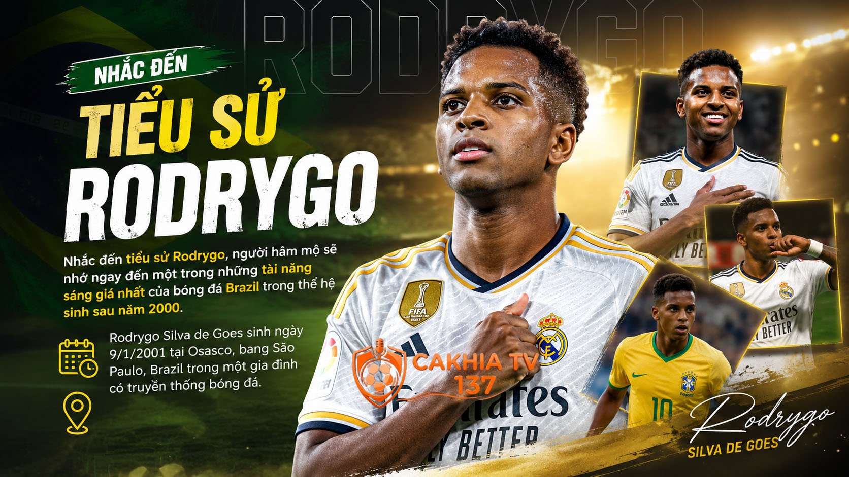 Nhắc đến tiểu sử Rodrygo, người hâm mộ sẽ nhớ ngay đến một trong những tài năng sáng giá nhất của bóng đá Brazil trong thế hệ sinh sau năm 2000