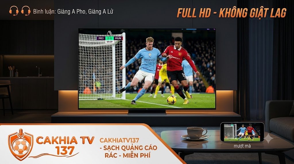 Giao diện xem trực tiếp bóng đá Full HD sắc nét, hoàn toàn sạch bóng quảng cáo rác trên nền tảng CakhiaTV (cakhiatv137).